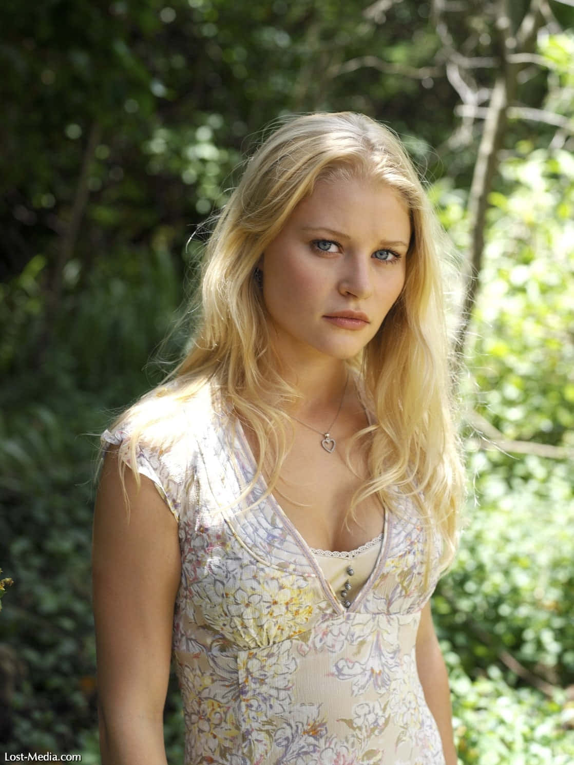Emilie de ravin, floral dress, sunlit forest, HD Phone Wallpaper