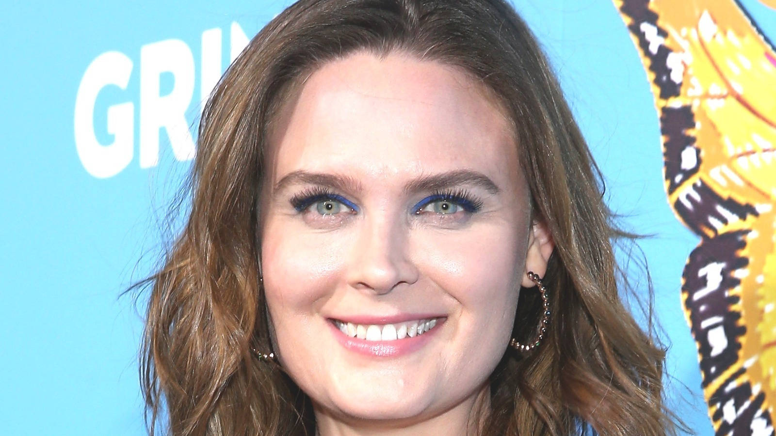 Emily Deschanel, blue eyeshadow, hoop earrings, HD Desktop Wallpaper