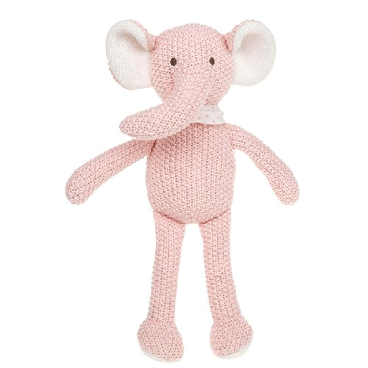 Emily Elephant, soft pink knitted elephant plush toy, white ears, SD Desktop Wallpaper