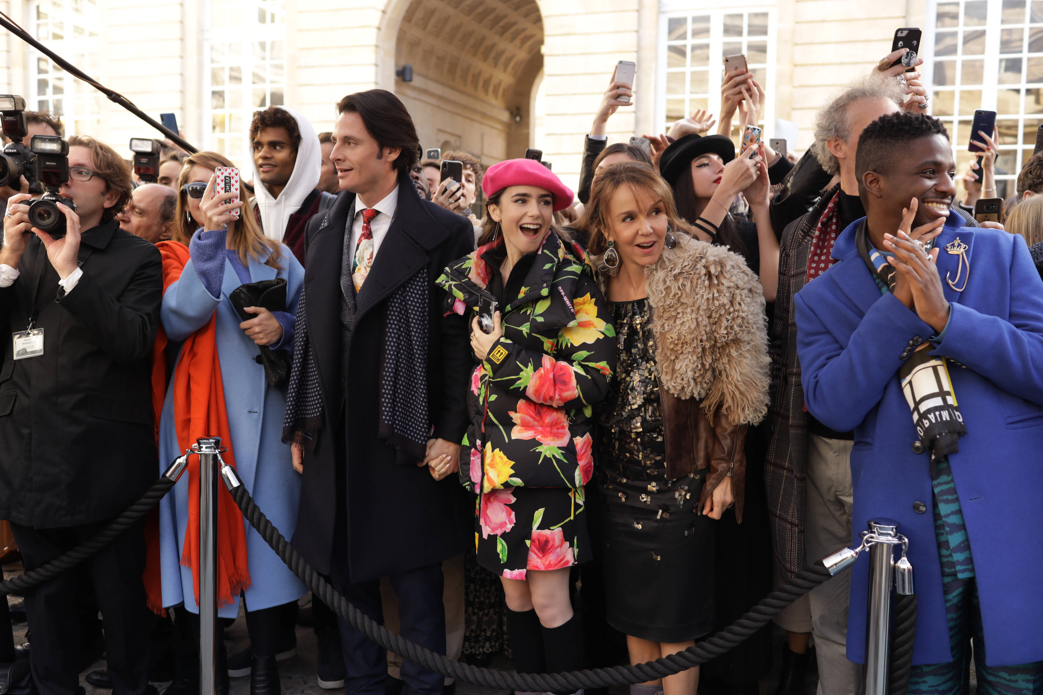 Emily In Paris, fashion runway, grand building, 2K Desktop Wallpaper