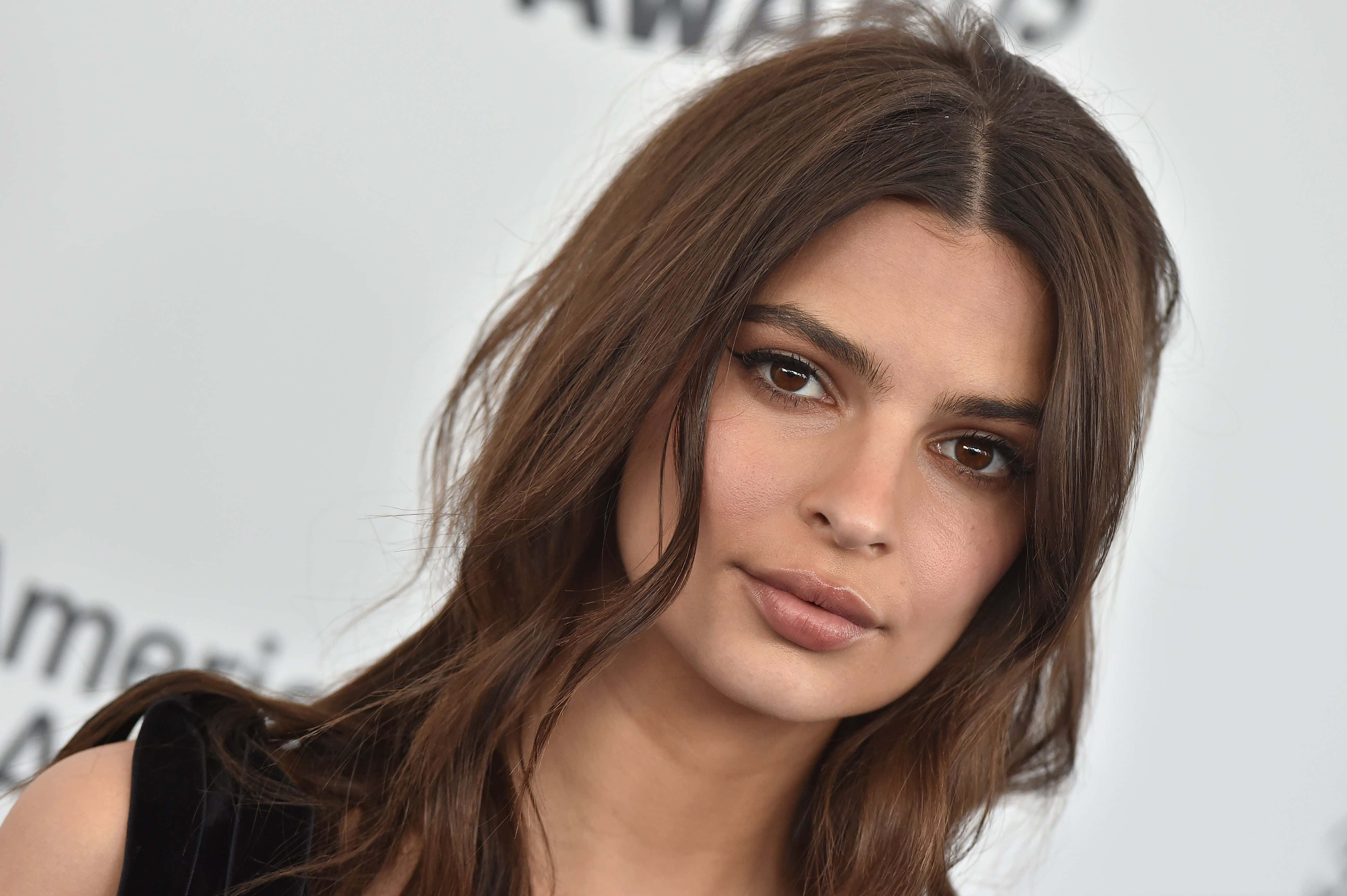 Emily Ratajkowski, long brown hair, defined makeup, 4K Desktop Wallpaper