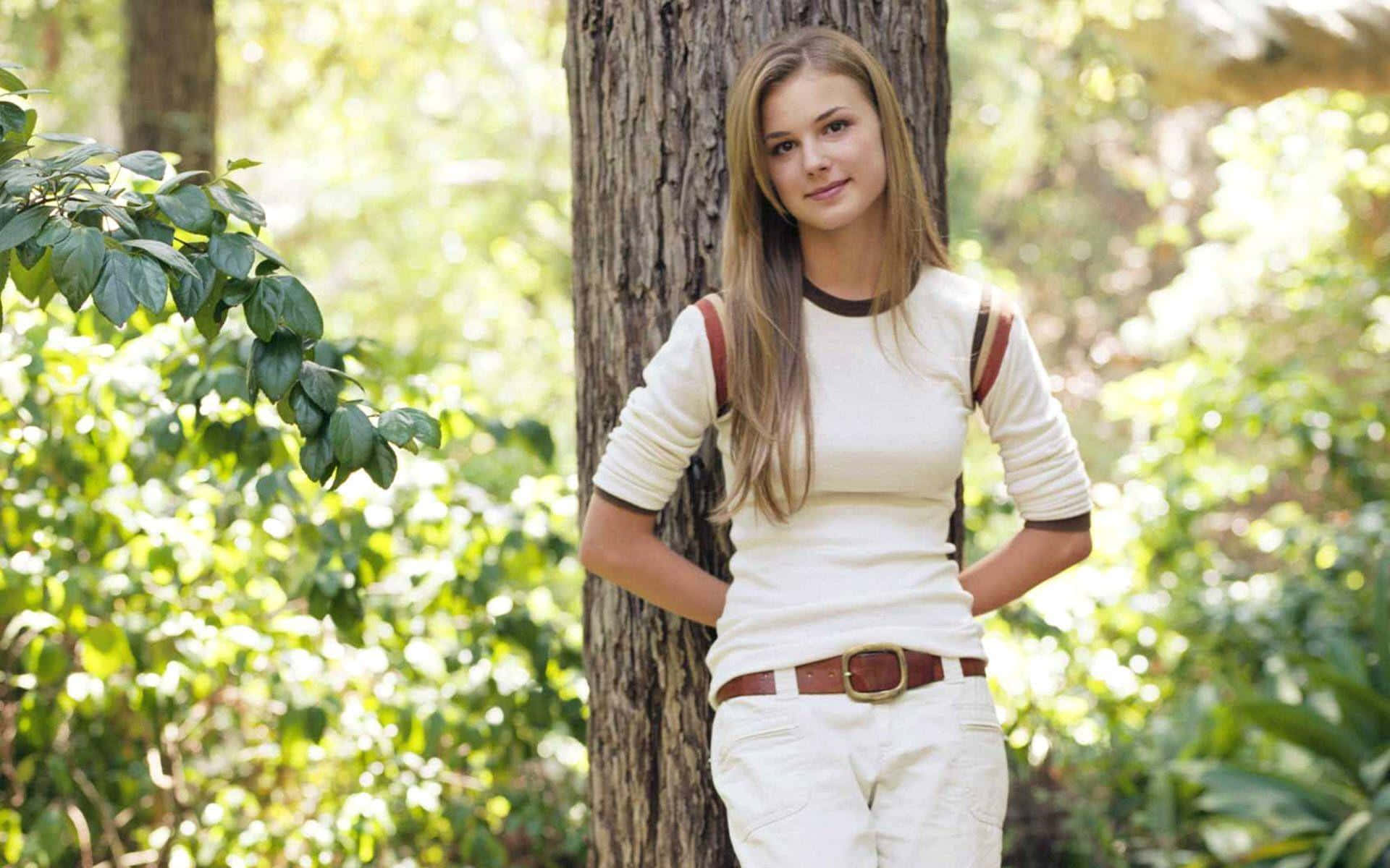 Emily Vancamp, sunlit forest, dappled green foliage, Full HD Desktop Wallpaper