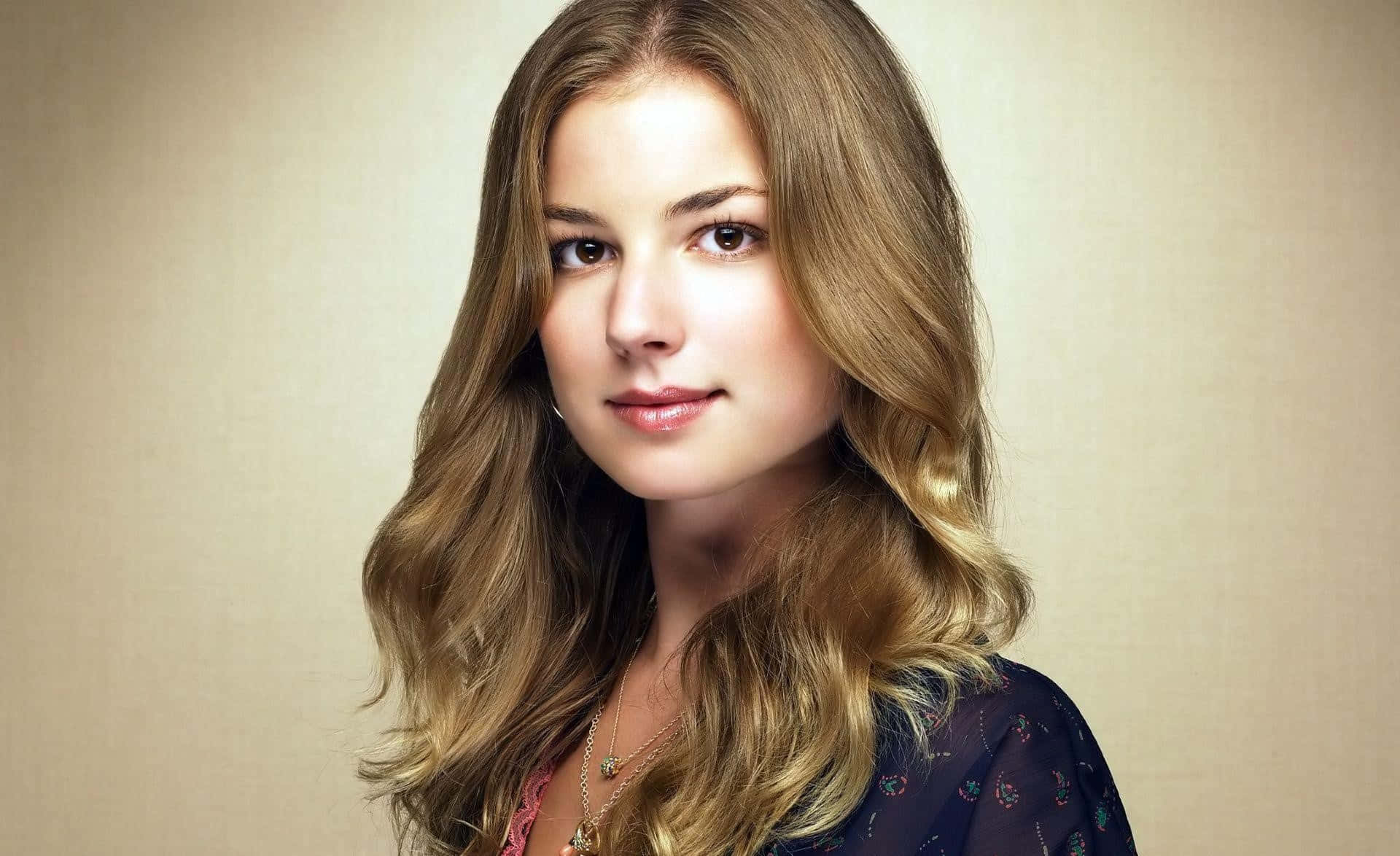Emily Vancamp, long wavy blonde hair, neutral beige studio backdrop, Full HD Desktop Wallpaper