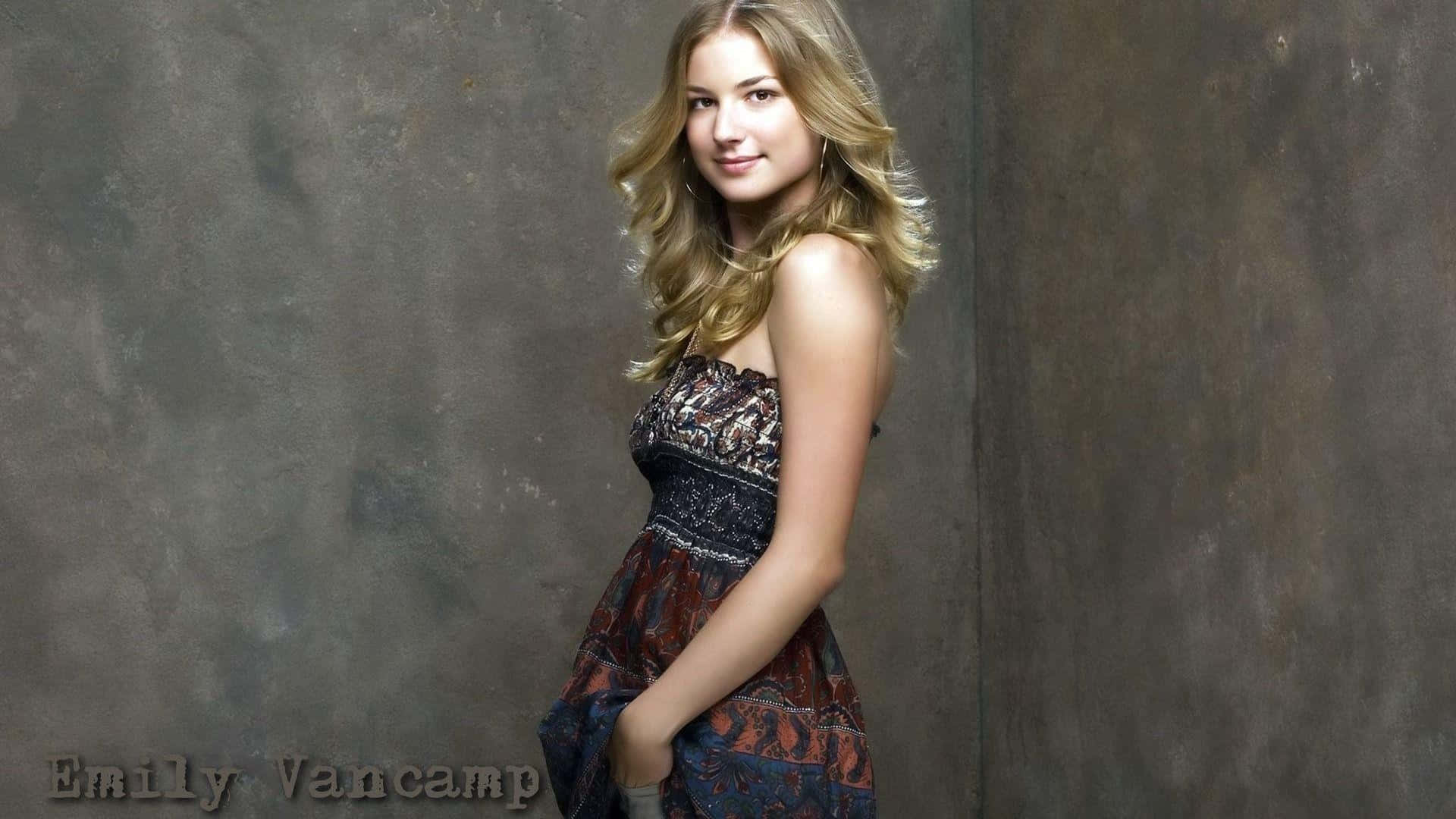 Emily Vancamp, wavy blonde hair, textured gray wall, Full HD Desktop Wallpaper