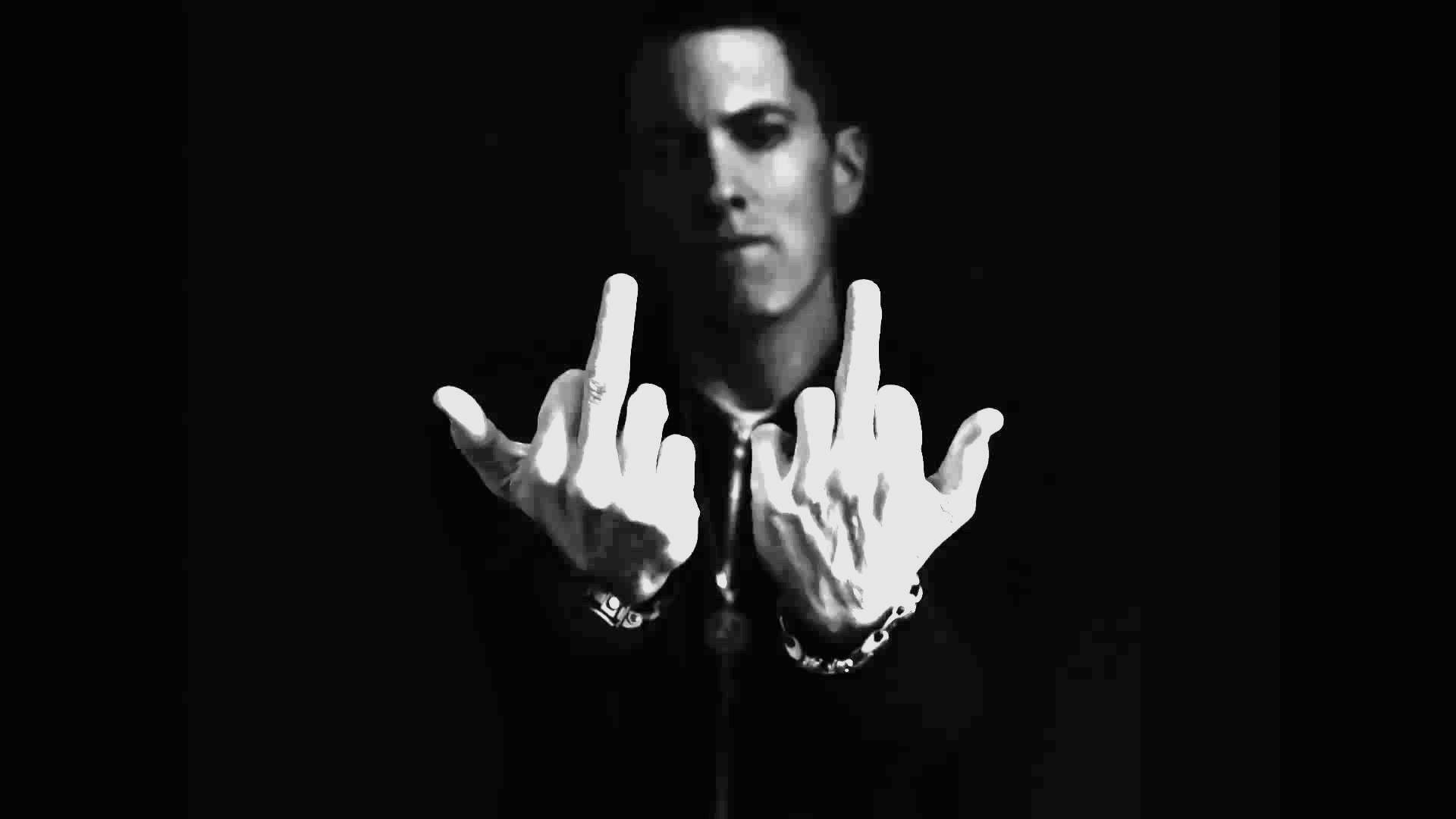 Eminem, middle fingers, black and white, Full HD Desktop Wallpaper
