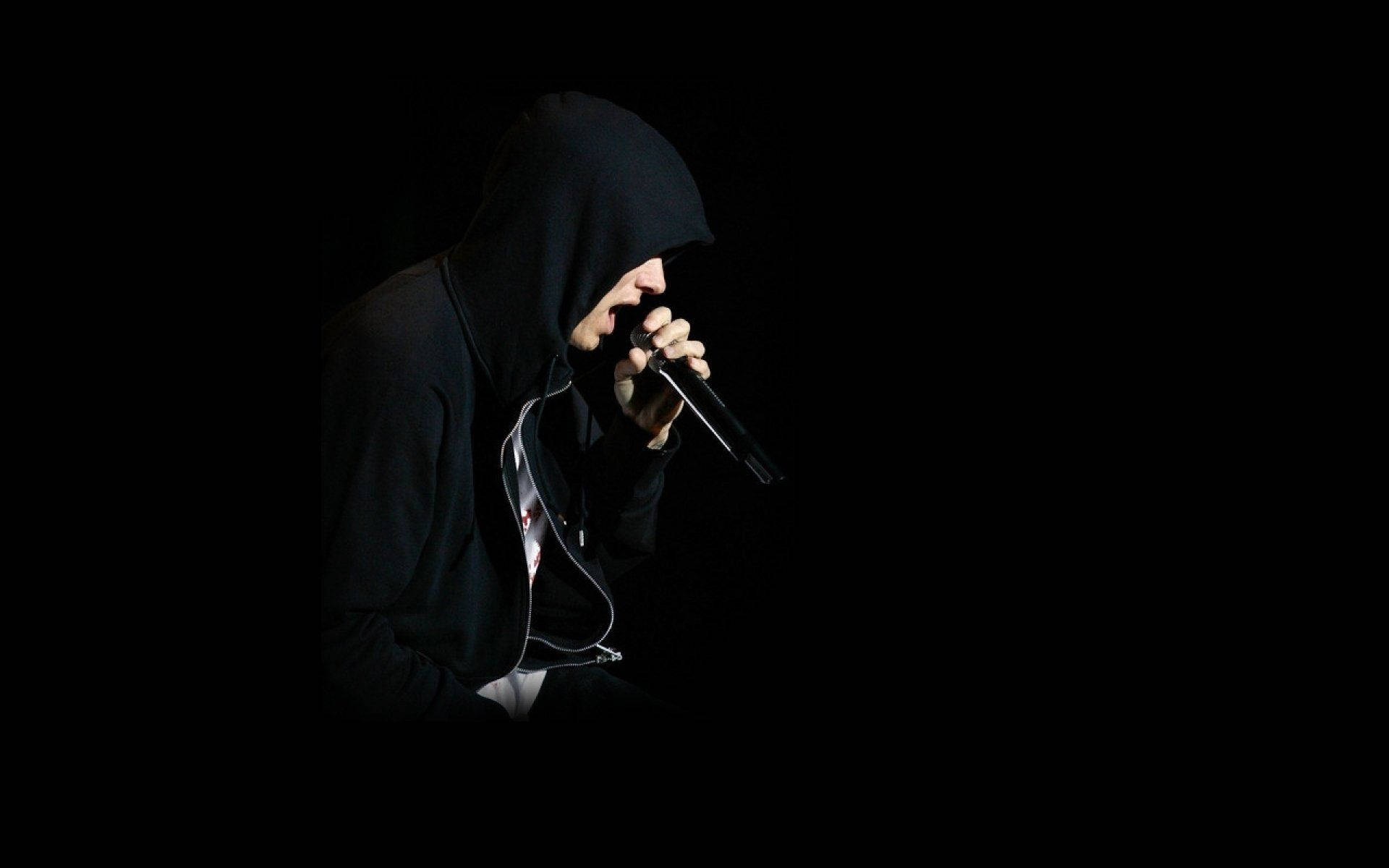 Eminem, black hoodie, microphone, Full HD Desktop Wallpaper