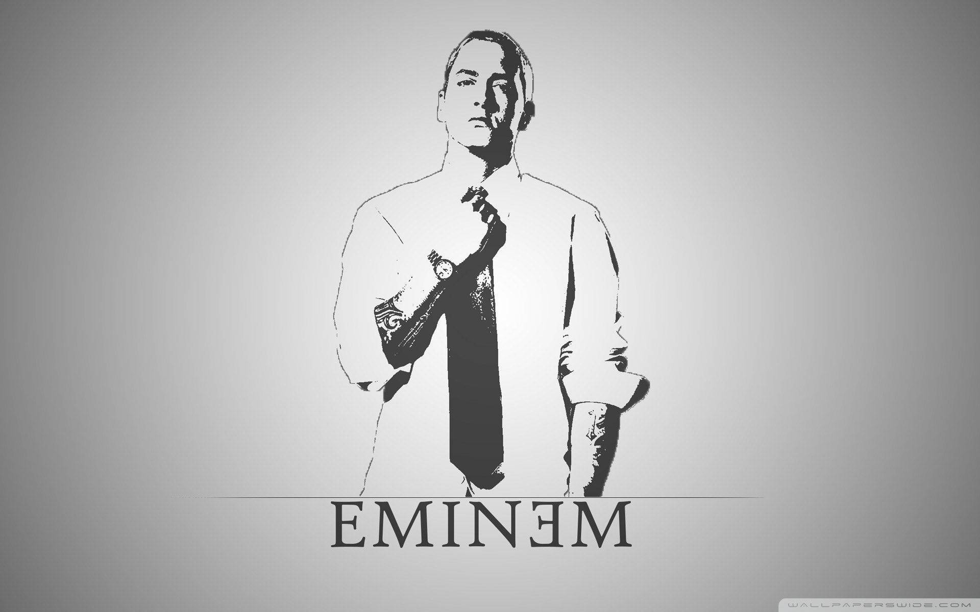 Eminem, black and white illustration, adjusting his tie, Full HD Desktop Wallpaper