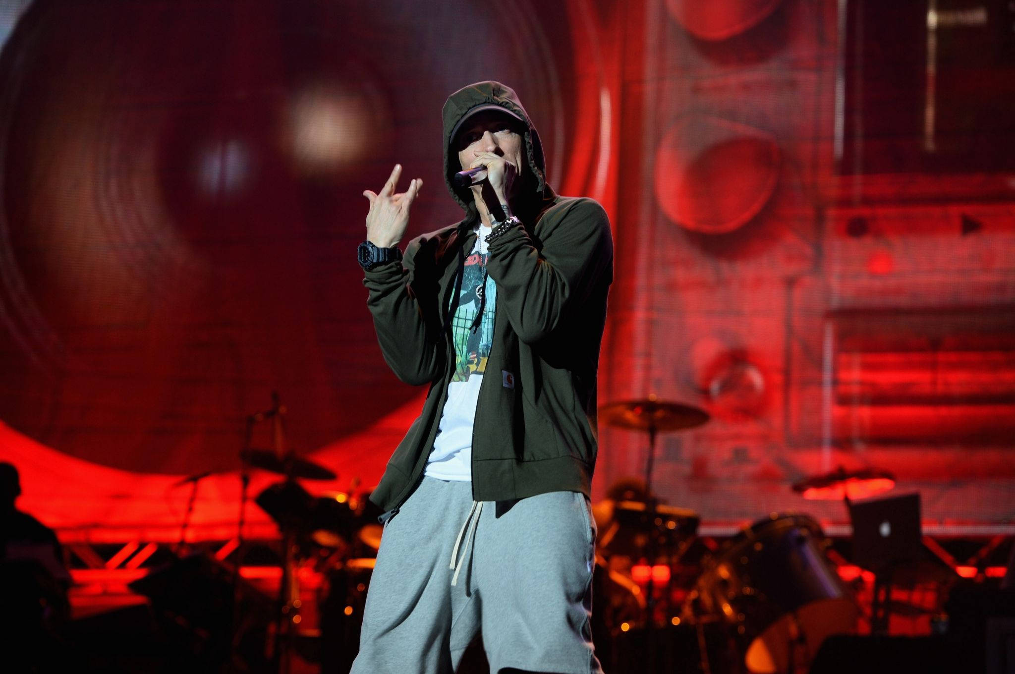 Eminem, stage, red lighting, Full HD Desktop Wallpaper