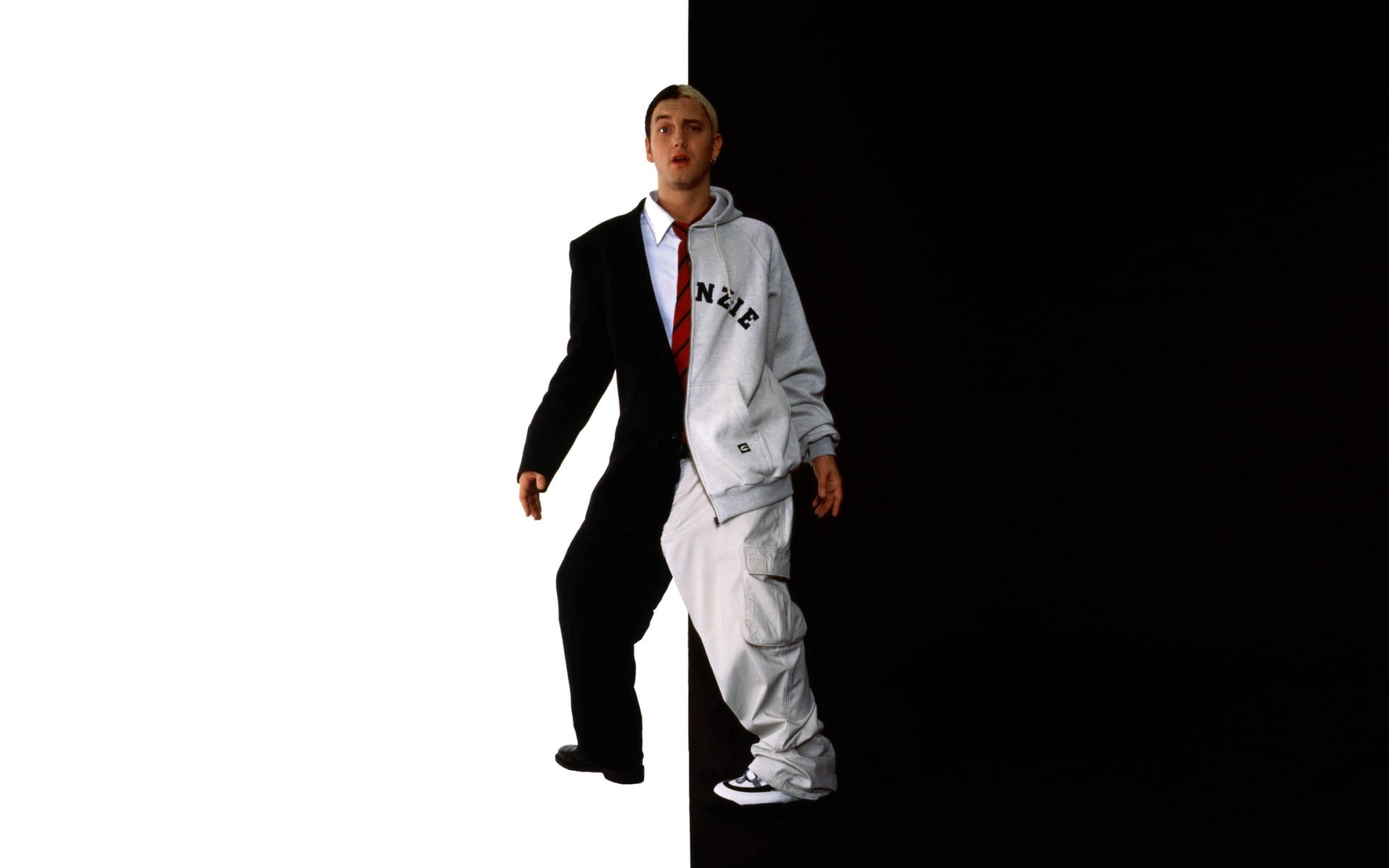 Eminem, black suit, gray hoodie, Full HD Desktop Wallpaper