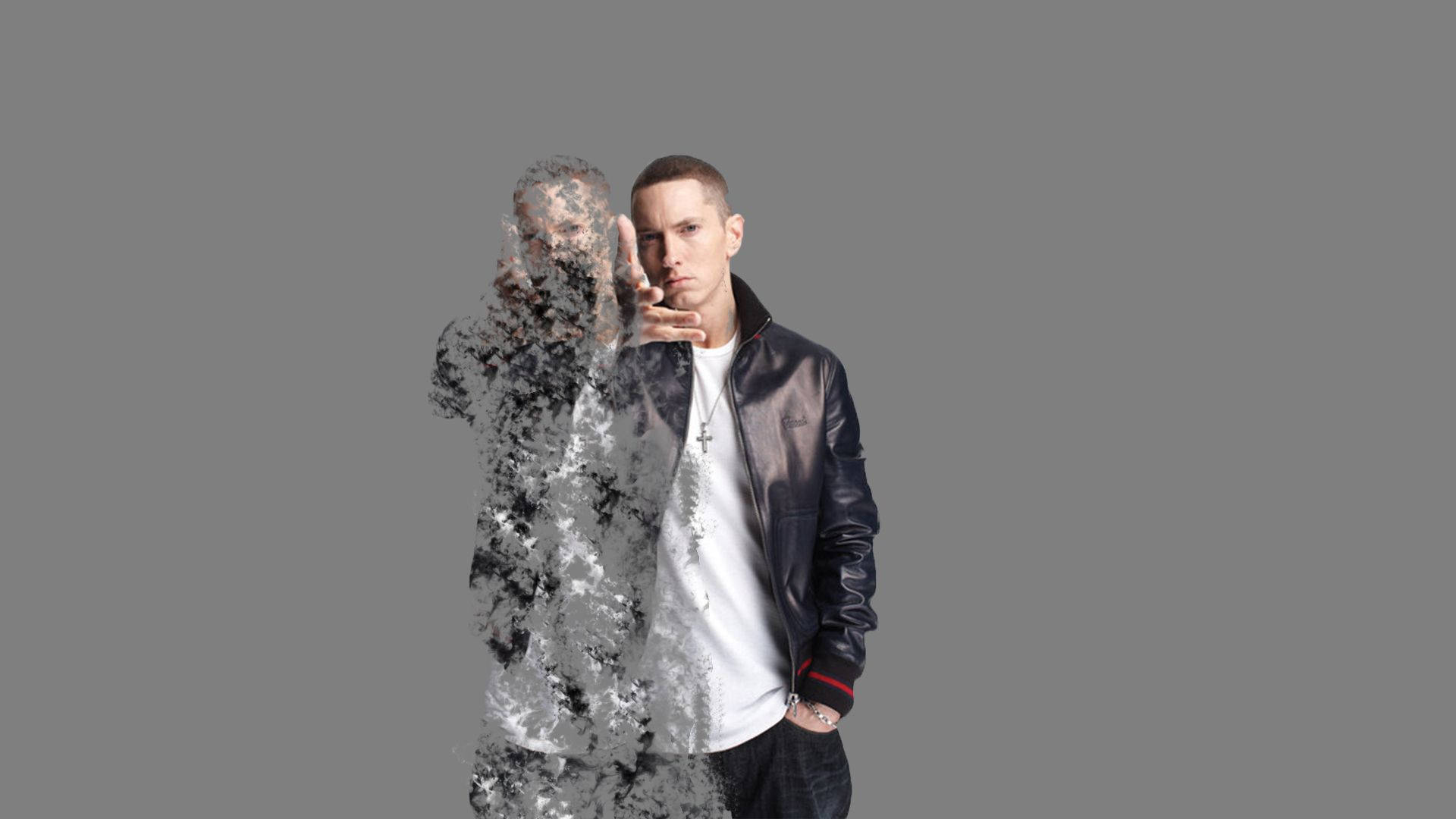 Eminem, leather jacket, pixelated grayscale fragments, Full HD Desktop Wallpaper