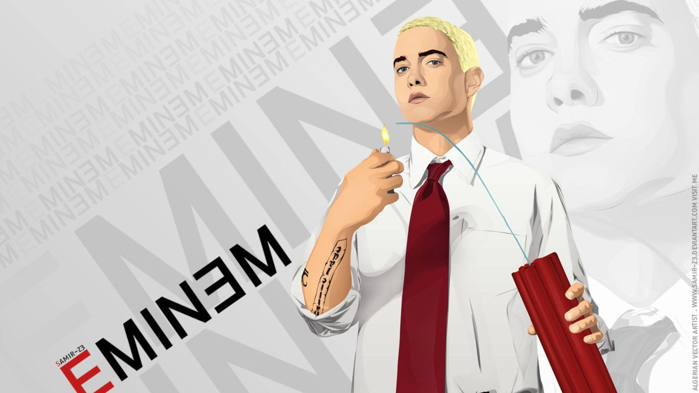 Eminem, white shirt, red tie, Full HD Desktop Wallpaper