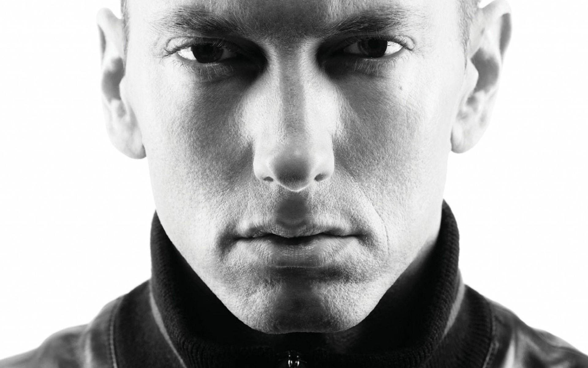 Eminem, black and white, close-up portrait, Full HD Desktop Wallpaper