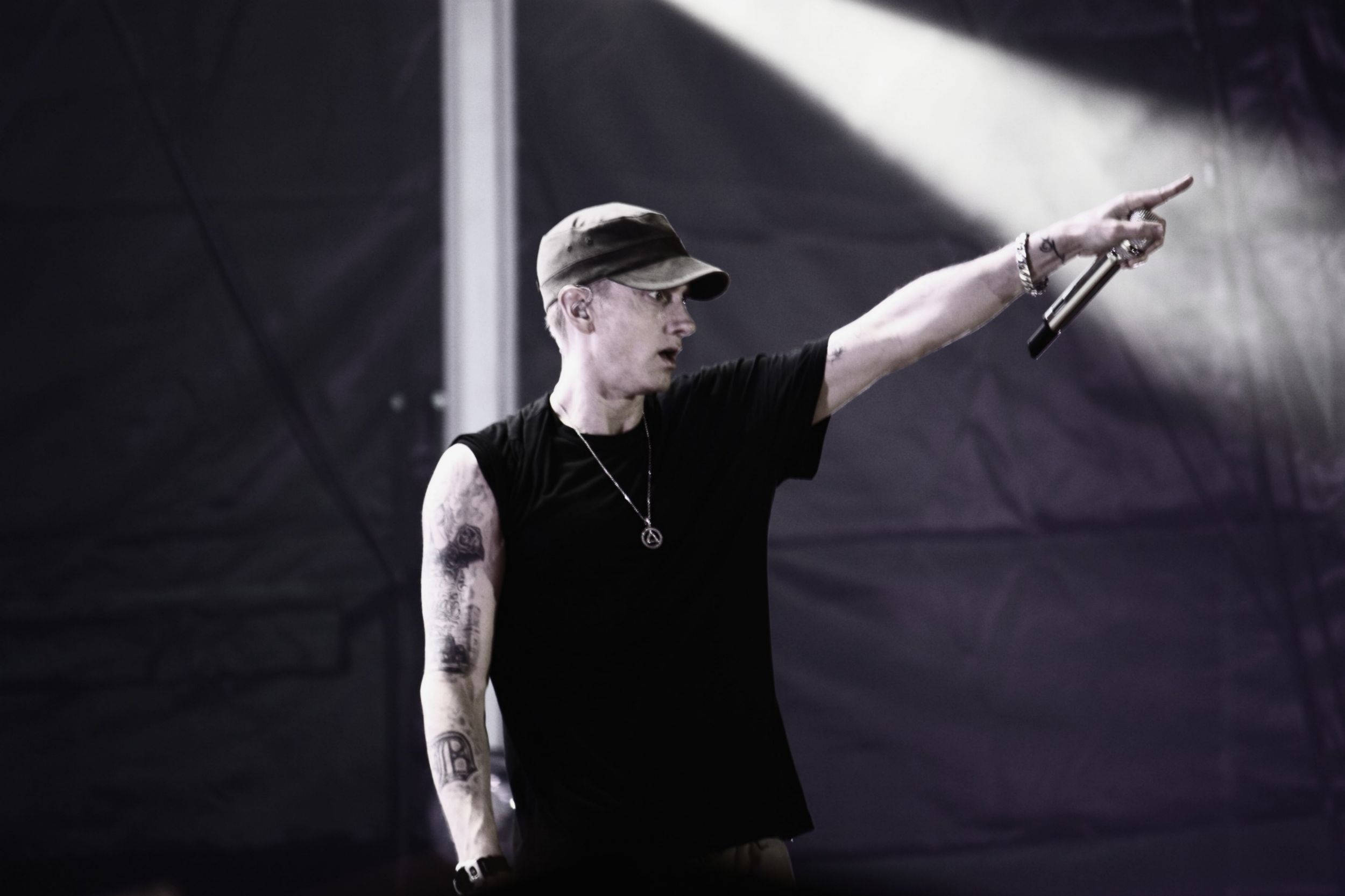 Eminem, full sleeve tattoo, cap, Full HD Desktop Wallpaper