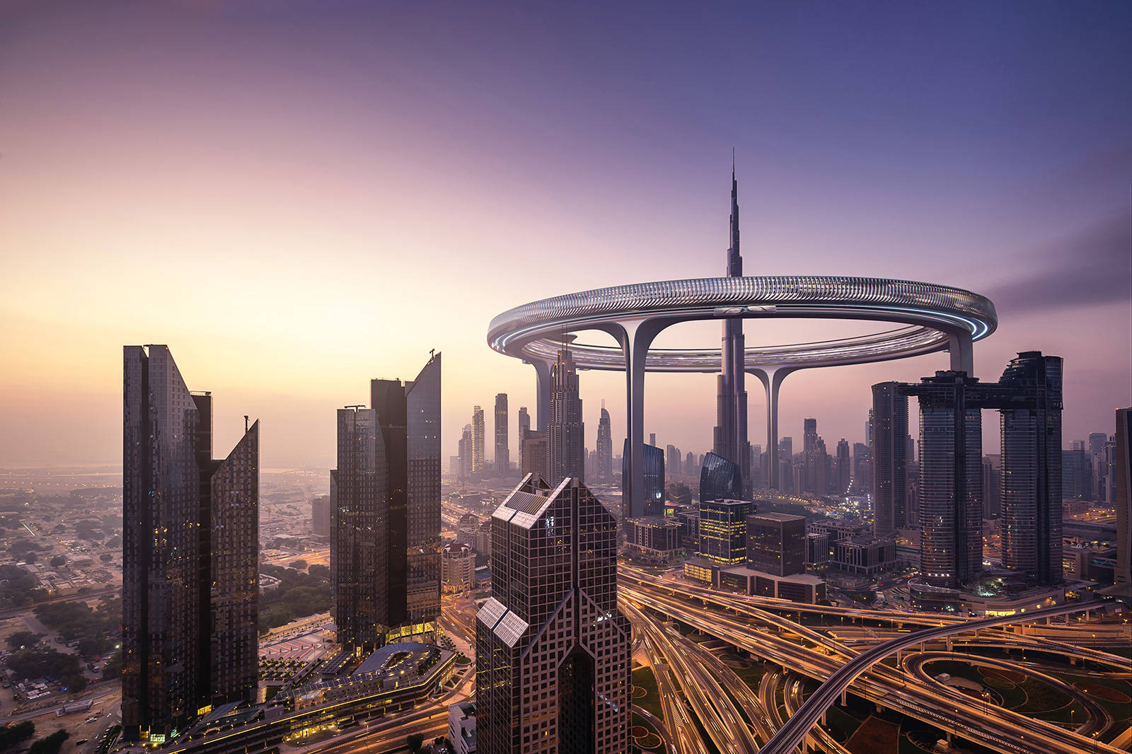 downtown Dubai, futuristic cityscape, towering skyscrapers, HD Desktop Wallpaper