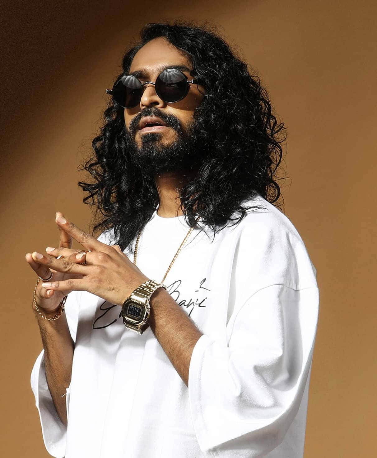 Emiway Bantai, long black curly hair, sunglasses, HD Phone Wallpaper