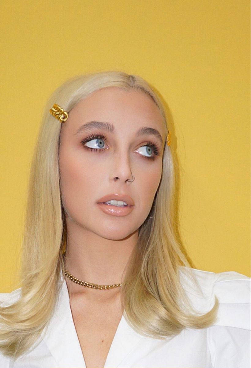 Emma Chamberlain, yellow, blonde woman, SD Phone Wallpaper