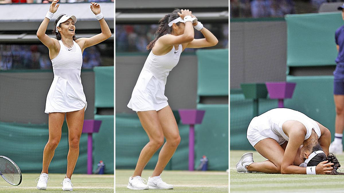 Emma Raducanu, tennis player, arms raised, SD Desktop Wallpaper