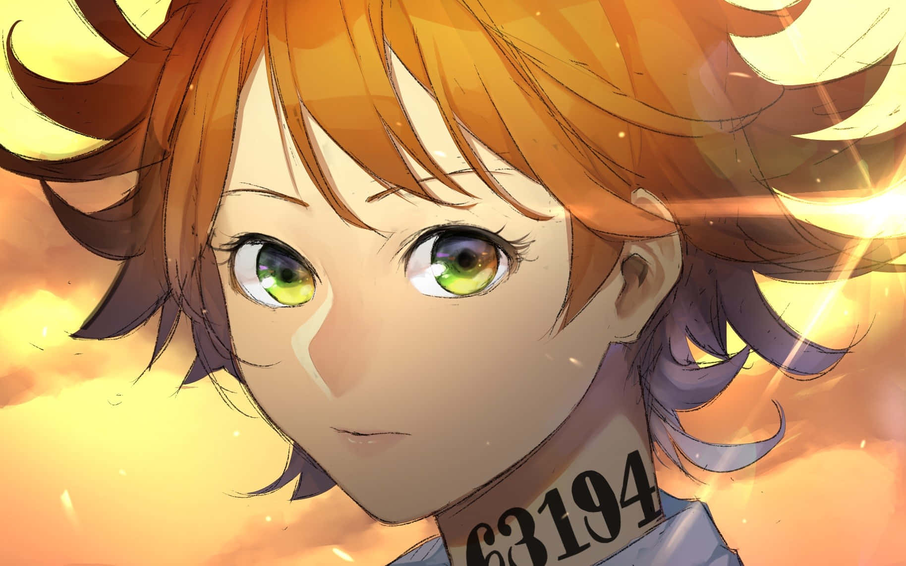 Emma The Promised Neverland, fiery orange hair, glowing green eyes, HD Desktop Wallpaper