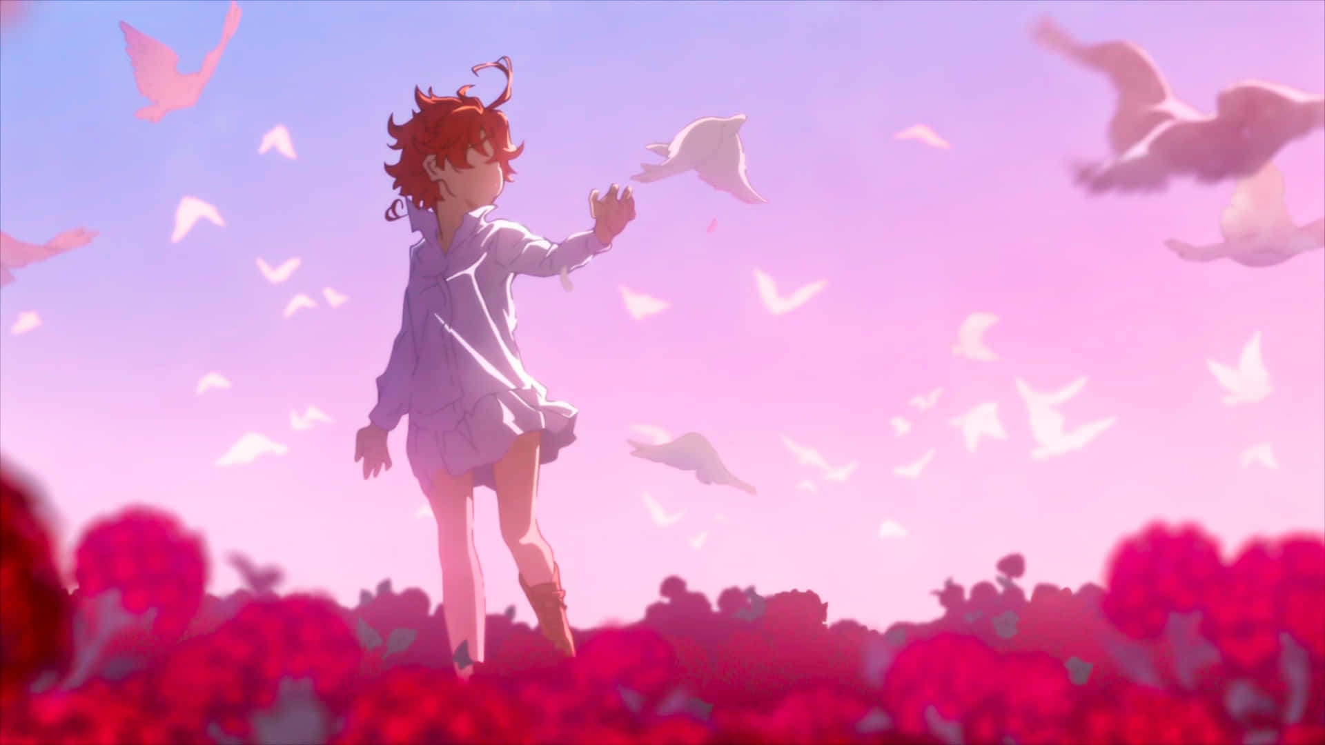 Emma, The Promised Neverland, red-haired anime girl, Full HD Desktop Wallpaper