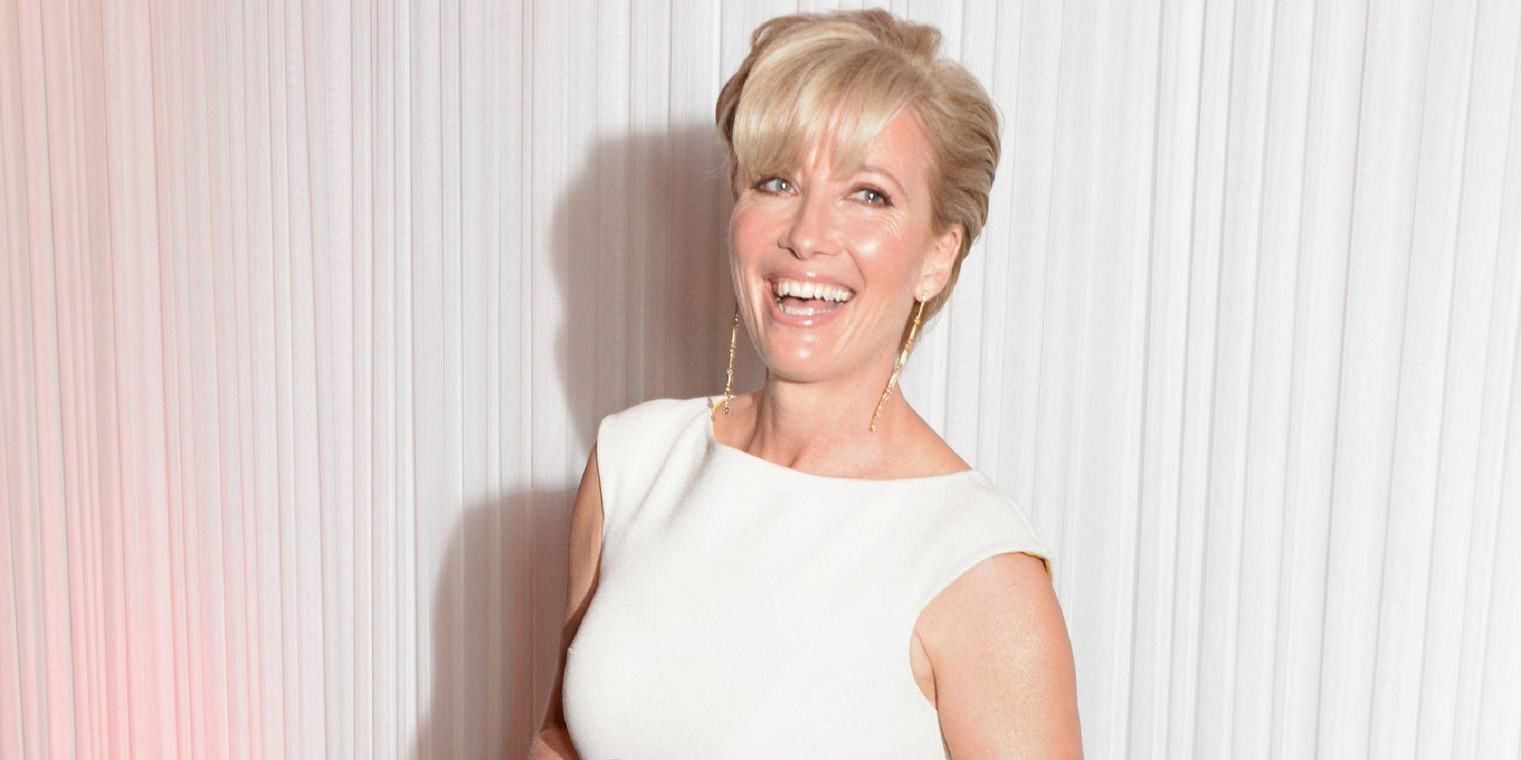 Emma Thompson, white dress, blonde hair, Full HD Desktop Wallpaper