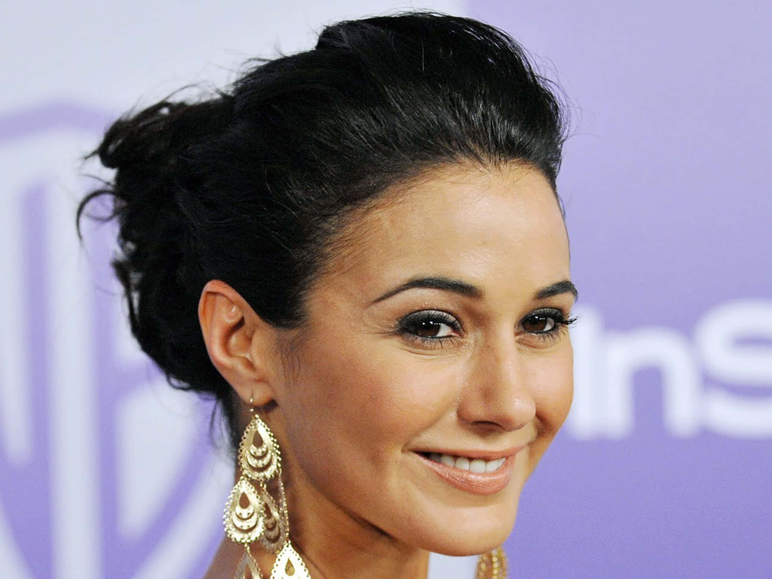 Emmanuelle Chriqui, dark hair, elegant updo, 2K Desktop Wallpaper