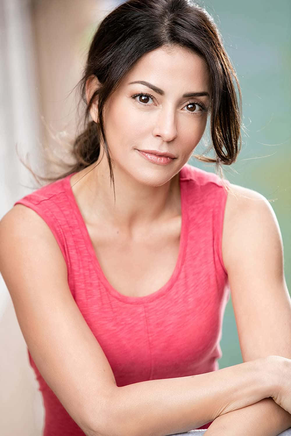 Emmanuelle Vaugier, pink tank top, dark hair, HD Phone Wallpaper