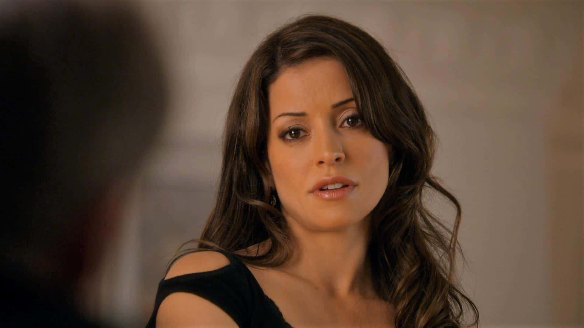 Emmanuelle Vaugier, long brown hair, black top, Full HD Desktop Wallpaper