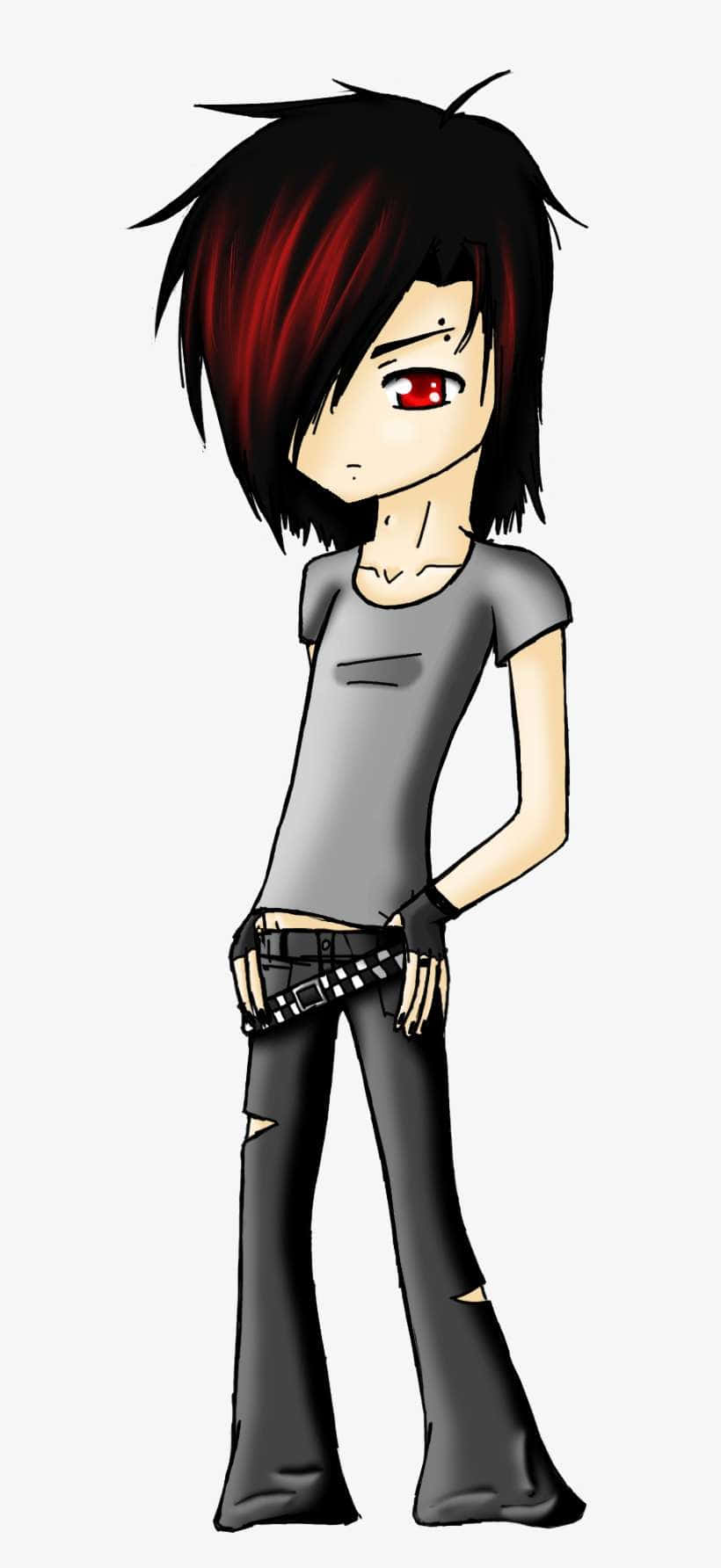 emo boy, anime-style character, black and red hair, HD Phone Wallpaper