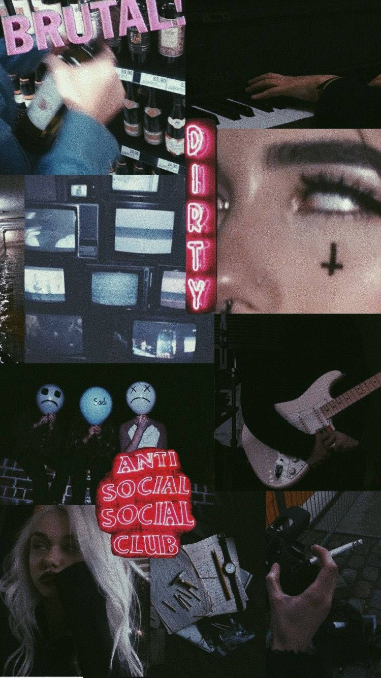 grungy e girl aesthetic collage, neon signs, tattooed eye, HD Phone Wallpaper