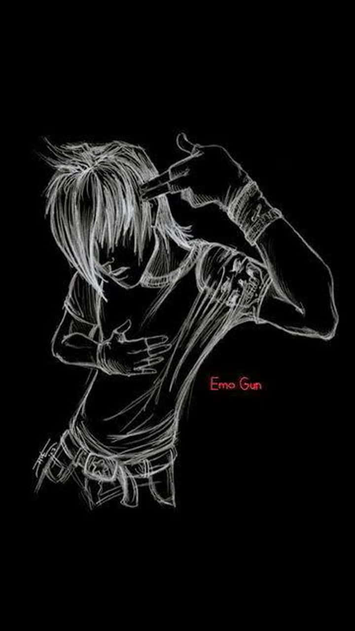 emo iphone, boy in black background, white line-art sketch, HD Phone Wallpaper