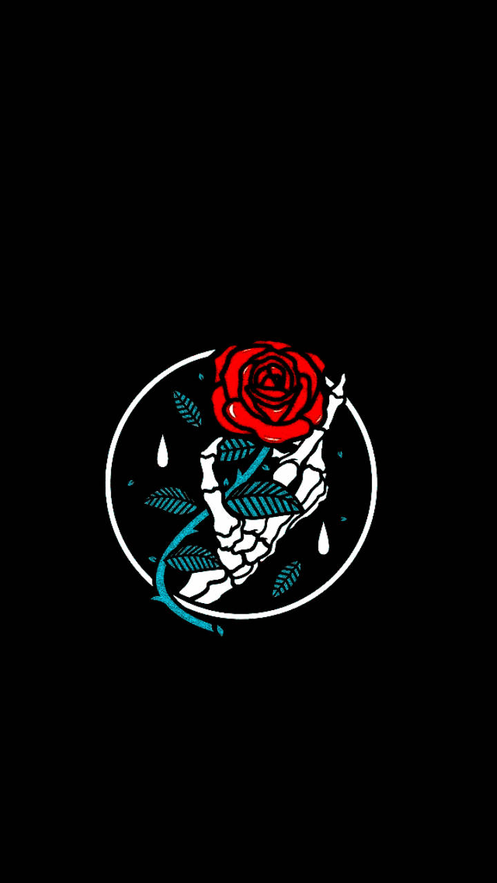 black, white circle, skeletal hand, SD Phone Wallpaper