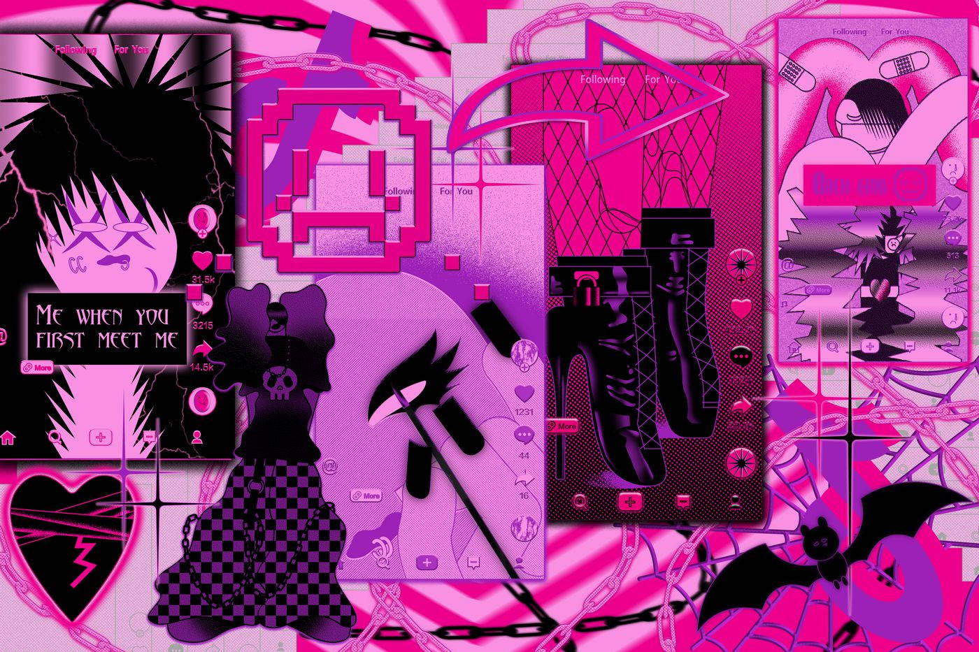 pink, purple, anime characters, HD Desktop Wallpaper