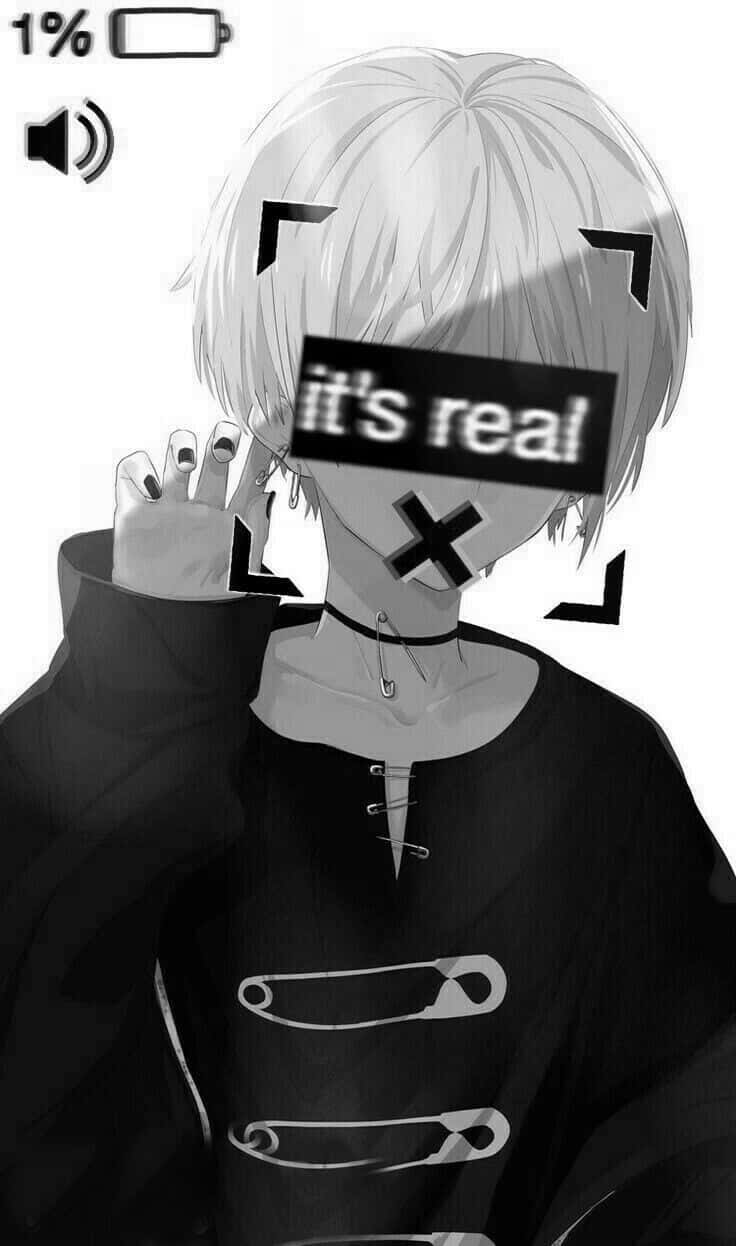 emo anime boy, monochrome anime character, short hair, SD Phone Wallpaper