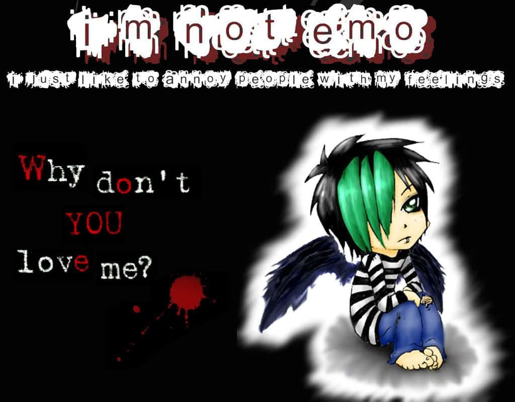 emo anime boy, green and black hair, dark wings, SD Desktop Wallpaper