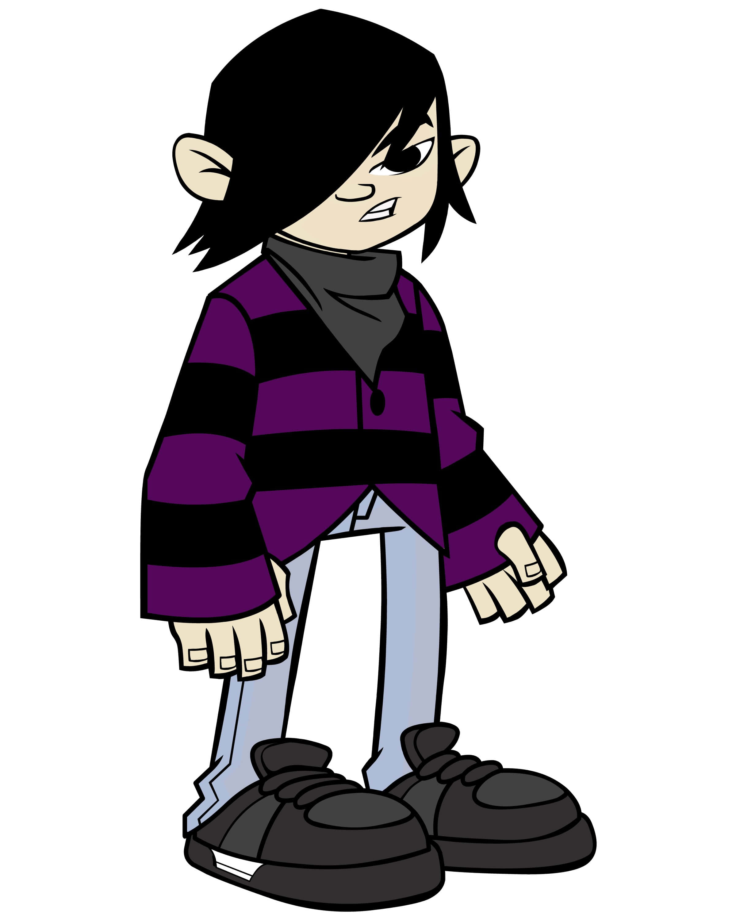 emo anime boy, black hair, purple striped shirt, 2K Phone Wallpaper