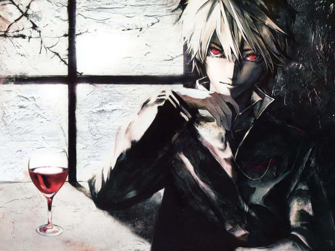 emo anime boy, red eyes, white hair, SD Desktop Wallpaper