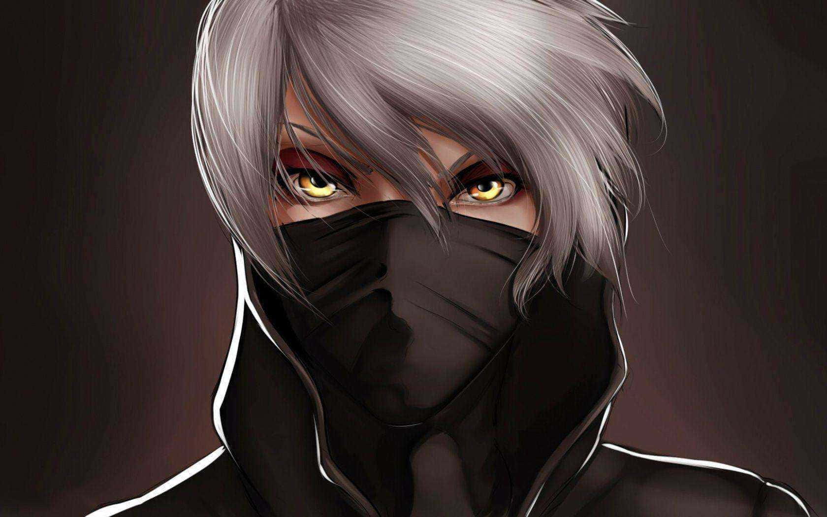 emo anime boy, masked anime character, silver hair, HD Desktop Wallpaper