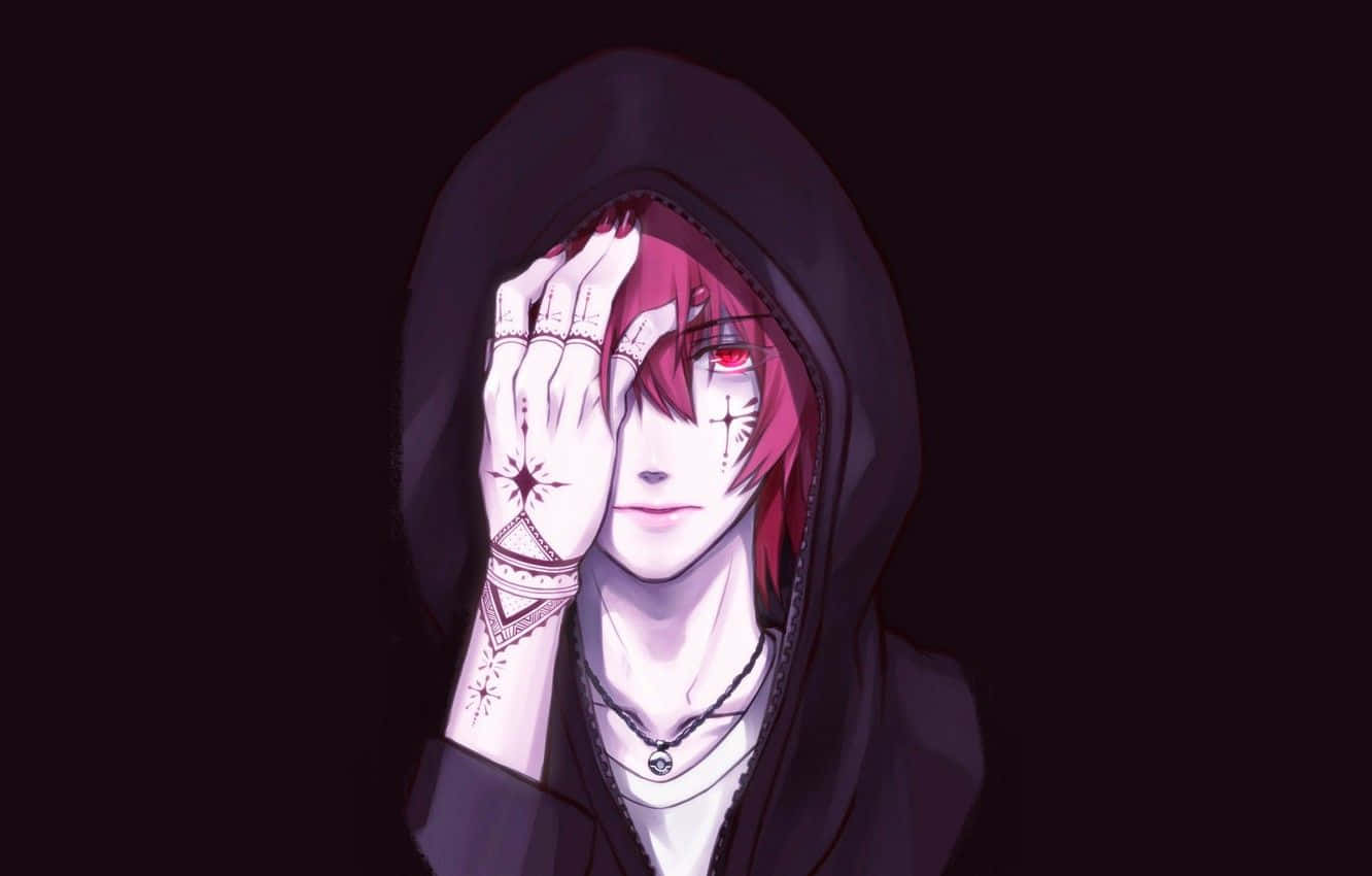 emo anime boy, red hair, glowing red eyes, HD Desktop Wallpaper