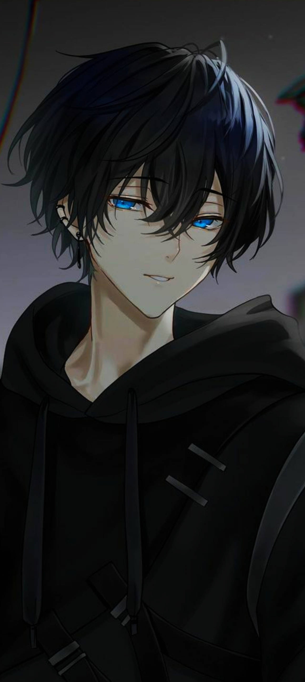 anime male, dark hair, striking blue eyes, 2K Phone Wallpaper
