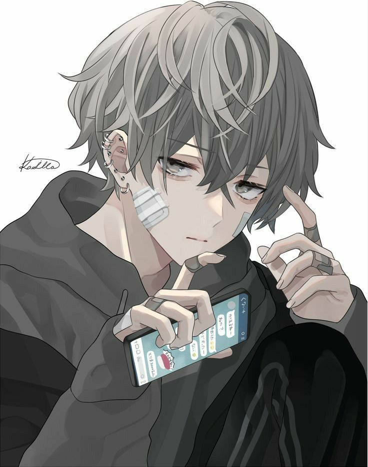 emo boy, gray hair, facial tape, SD Phone Wallpaper