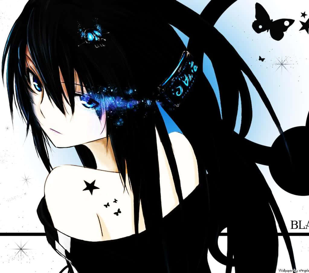 black hair, blue eyes, cosmic dust, SD Desktop Wallpaper