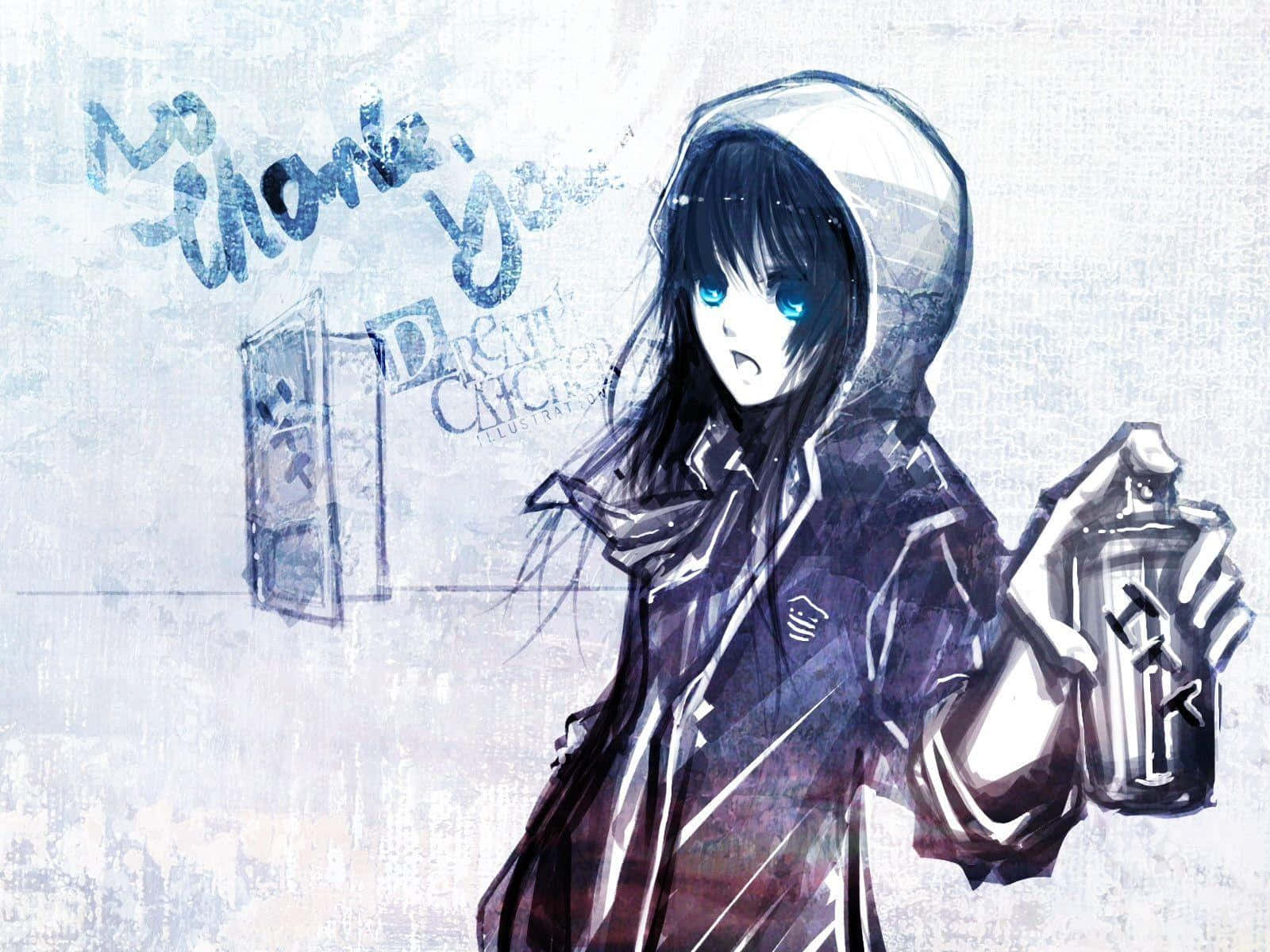 anime girl, glowing blue eyes, hooded coat, HD Desktop Wallpaper
