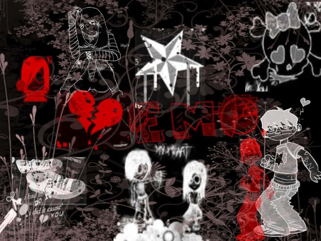 black and white, red and black designs, graffiti-style collage, SD Desktop Wallpaper