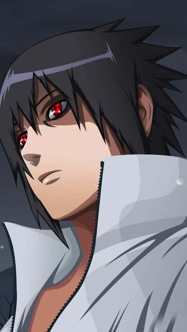 anime character, spiky black hair, glowing red eyes, SD Phone Wallpaper