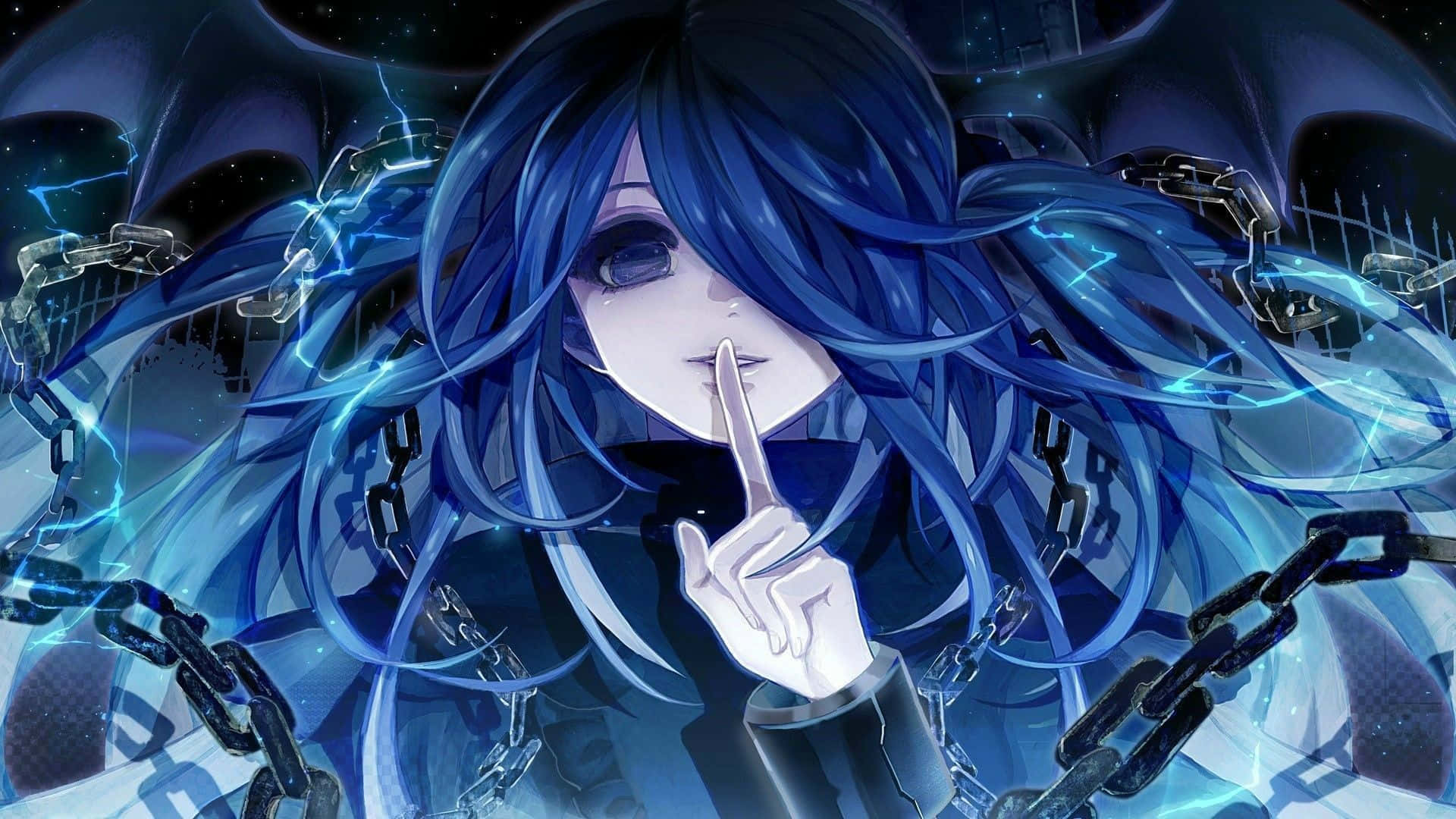 blue hair, chains, lightning, Full HD Desktop Wallpaper