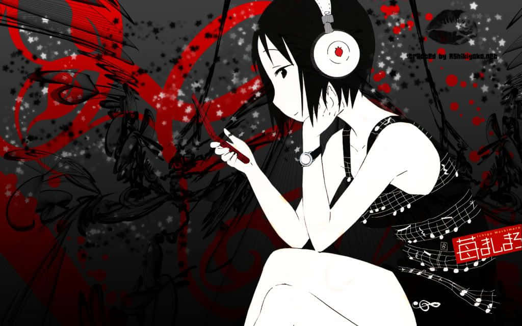 anime girl, headphones, cigarette, SD Desktop Wallpaper