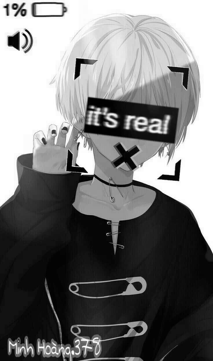 emo anime, monochrome anime character, short hair, SD Phone Wallpaper