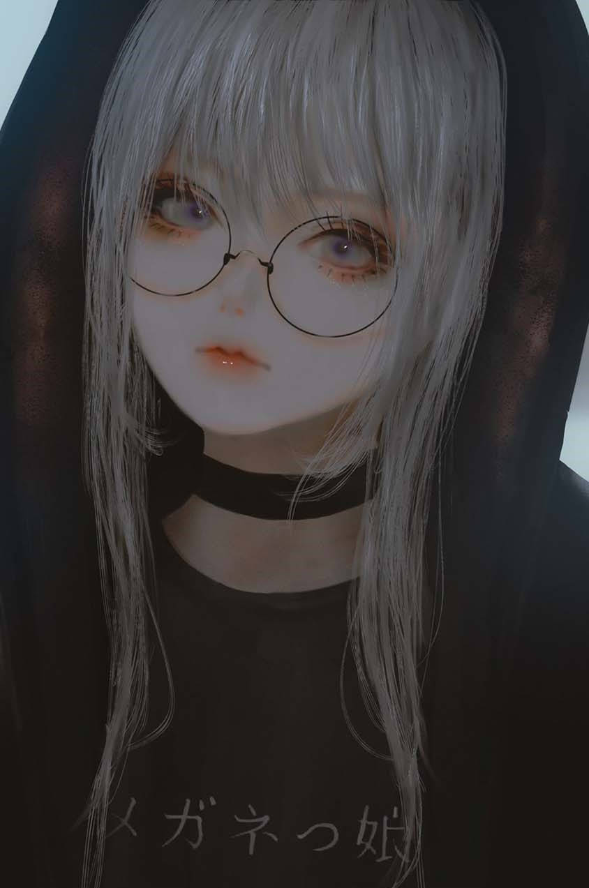 anime girl, silver hair, round glasses, SD Phone Wallpaper