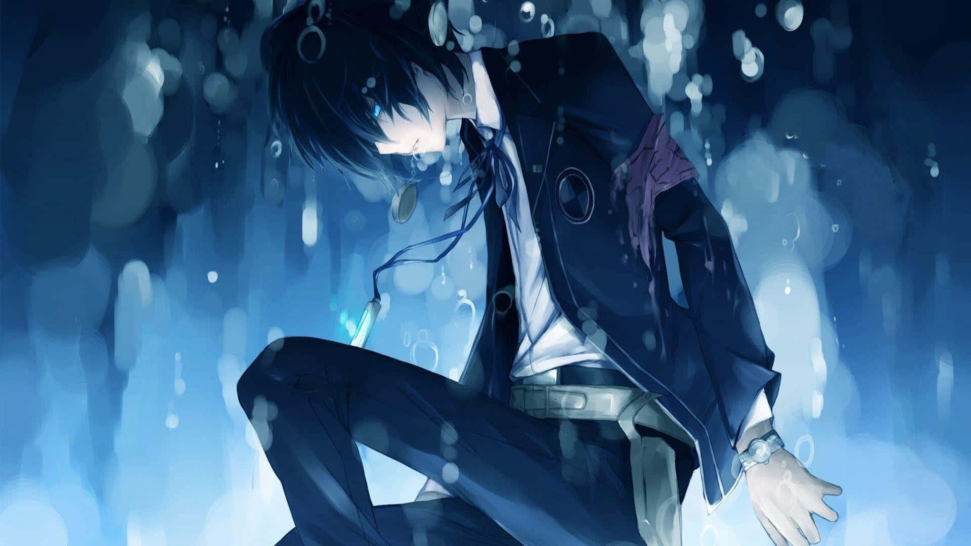 emo anime, melancholic anime boy, blue eyes, Full HD Desktop Wallpaper