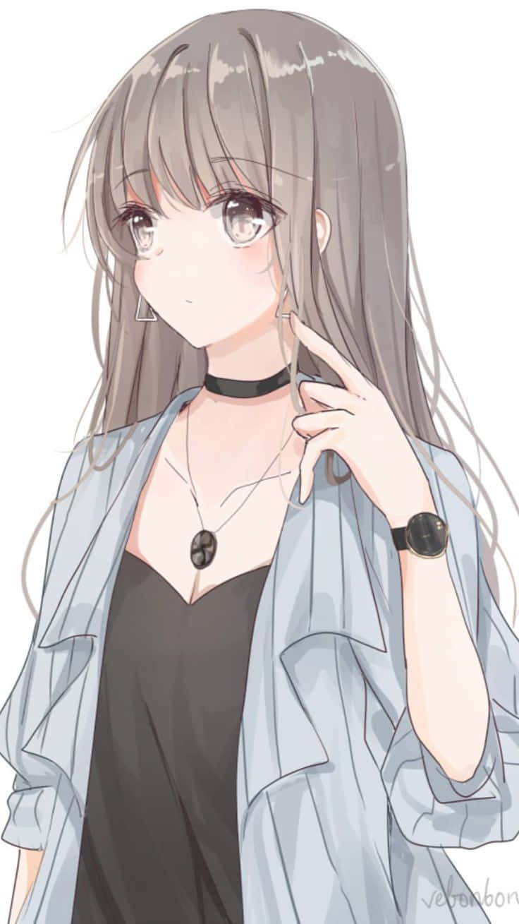 anime girl, long grey hair, soft eyes, HD Phone Wallpaper